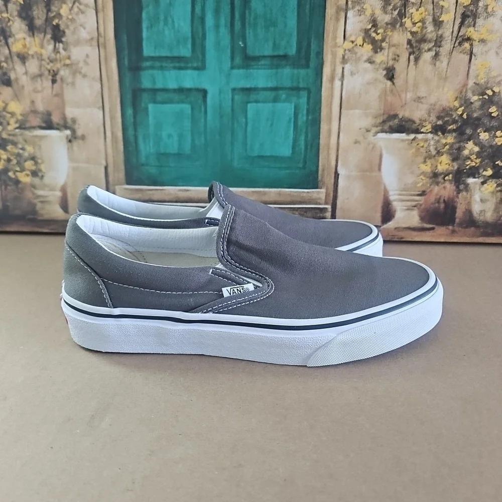 Vans Men's Solid Gray‎ Canvas Suede Slip On Shoes Loafers Size 8